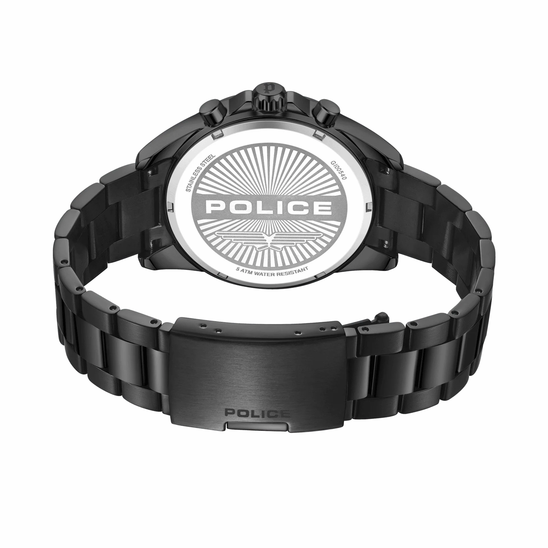 Police Burbank Gents Black Dial Black Stainless Steel Watch
