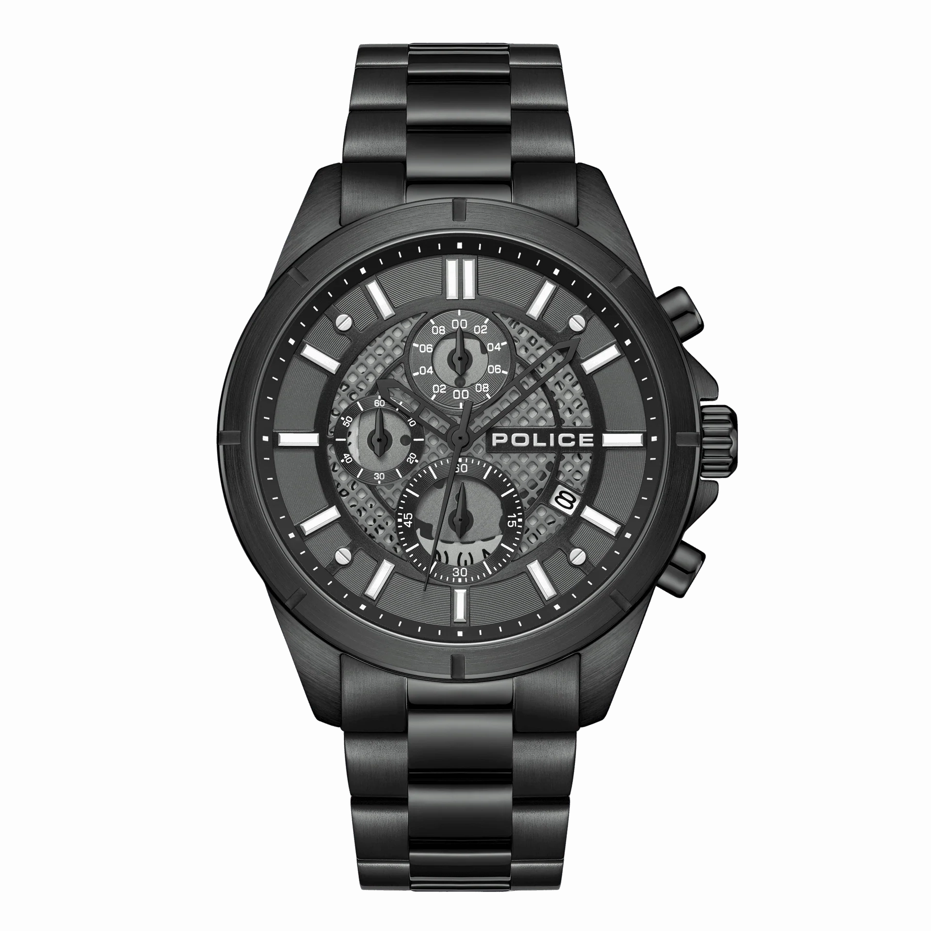 Police Burbank Gents Black Dial Black Stainless Steel Watch