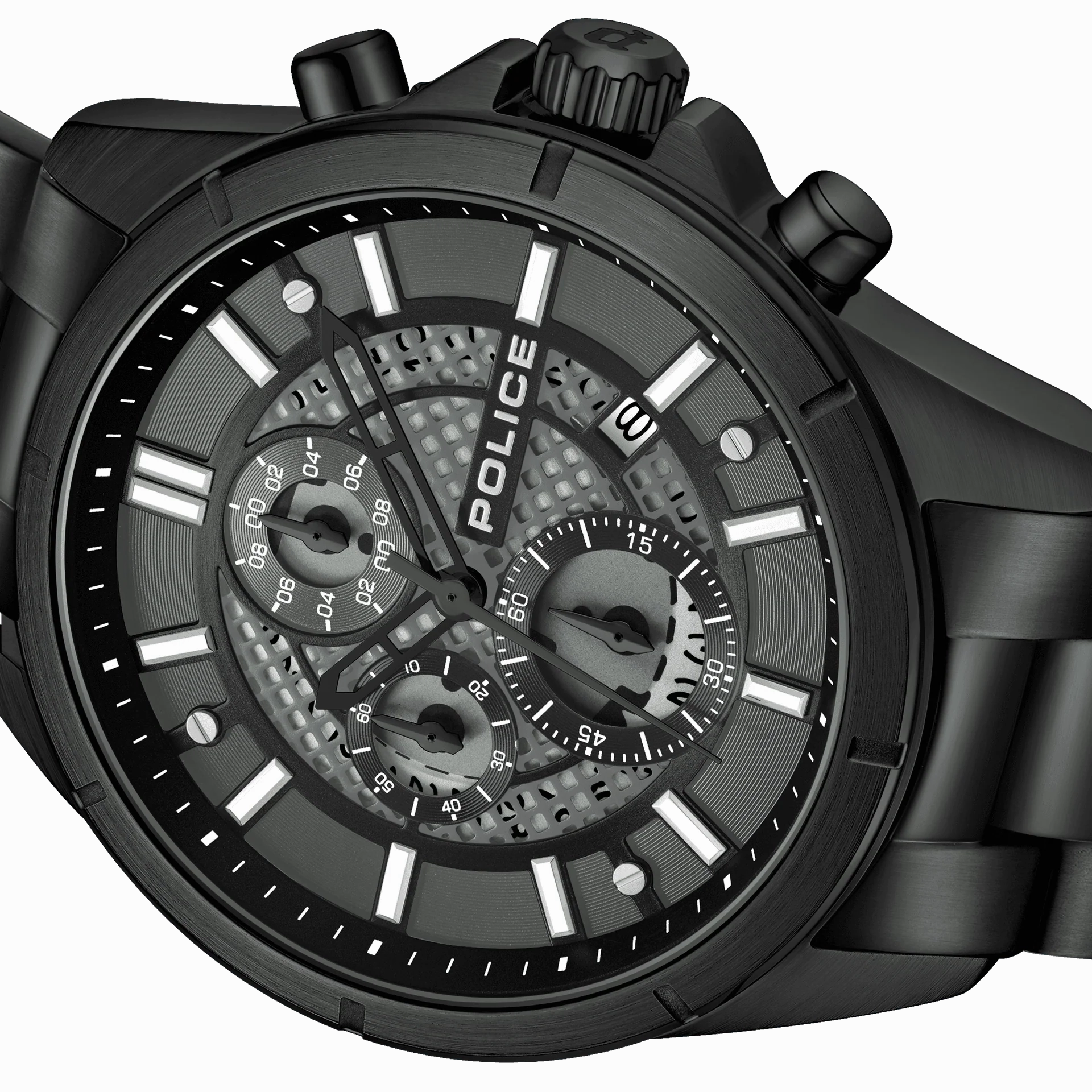 Police Burbank Gents Black Dial Black Stainless Steel Watch