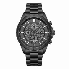 Police Burbank Gents Black Dial Black Stainless Steel Watch