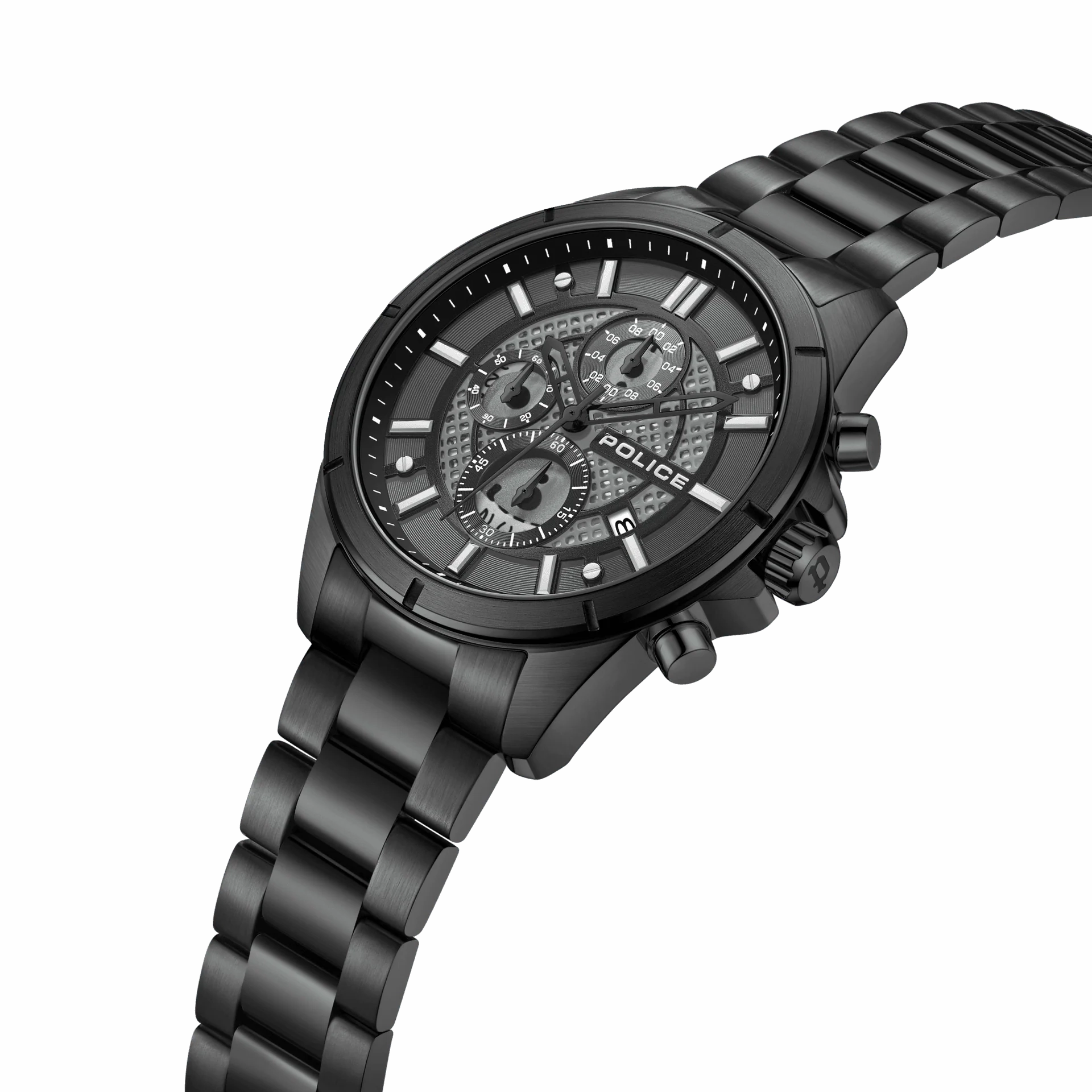 Police Burbank Gents Black Dial Black Stainless Steel Watch