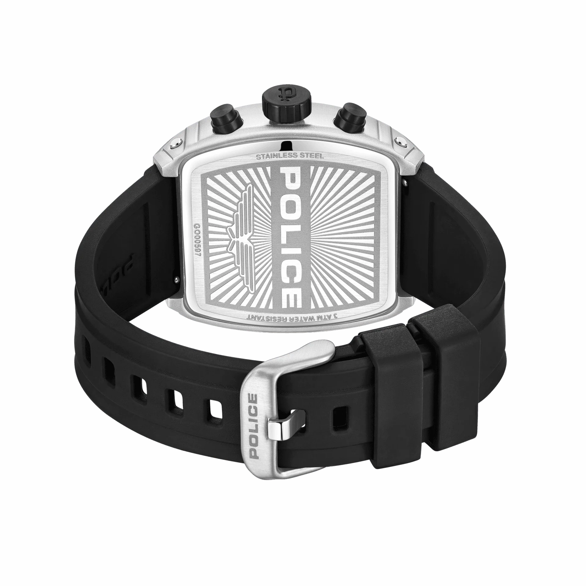 Police Coswig gents Black Dial Black Silicone Starp Watch