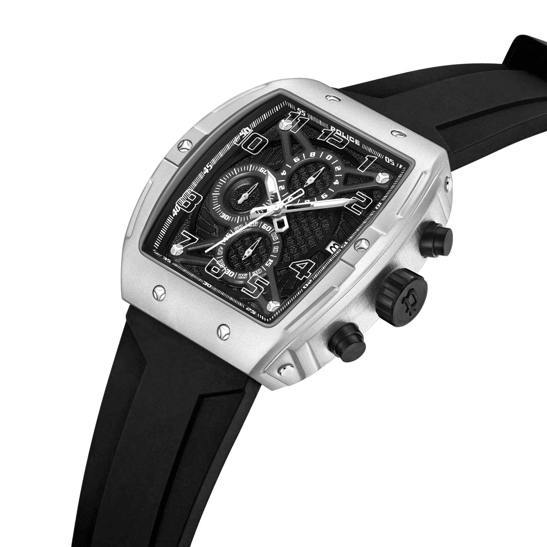 Police Coswig gents Black Dial Black Silicone Starp Watch