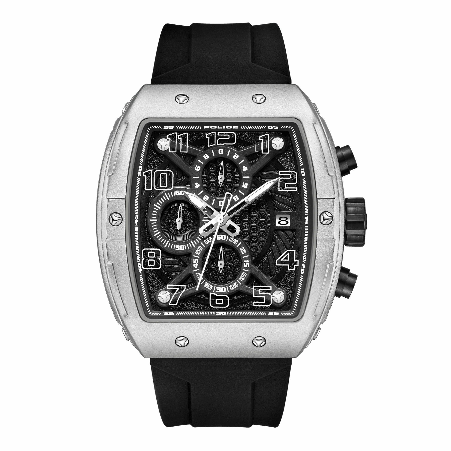 Police Coswig gents Black Dial Black Silicone Starp Watch