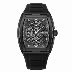 Police Creed Gents Transparent Charcoal Grey Dial Black Silicon Strap Watch
