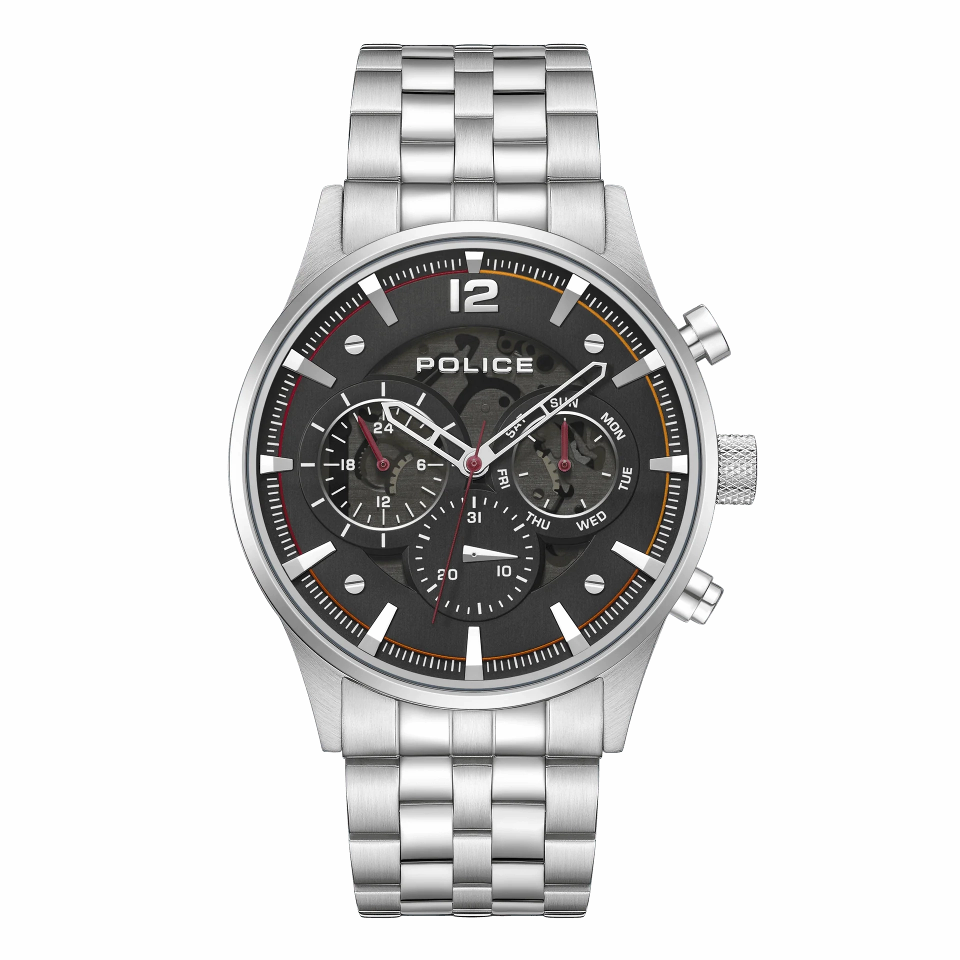 Police Driver II Gents Black Dial Stainless Steel Watch