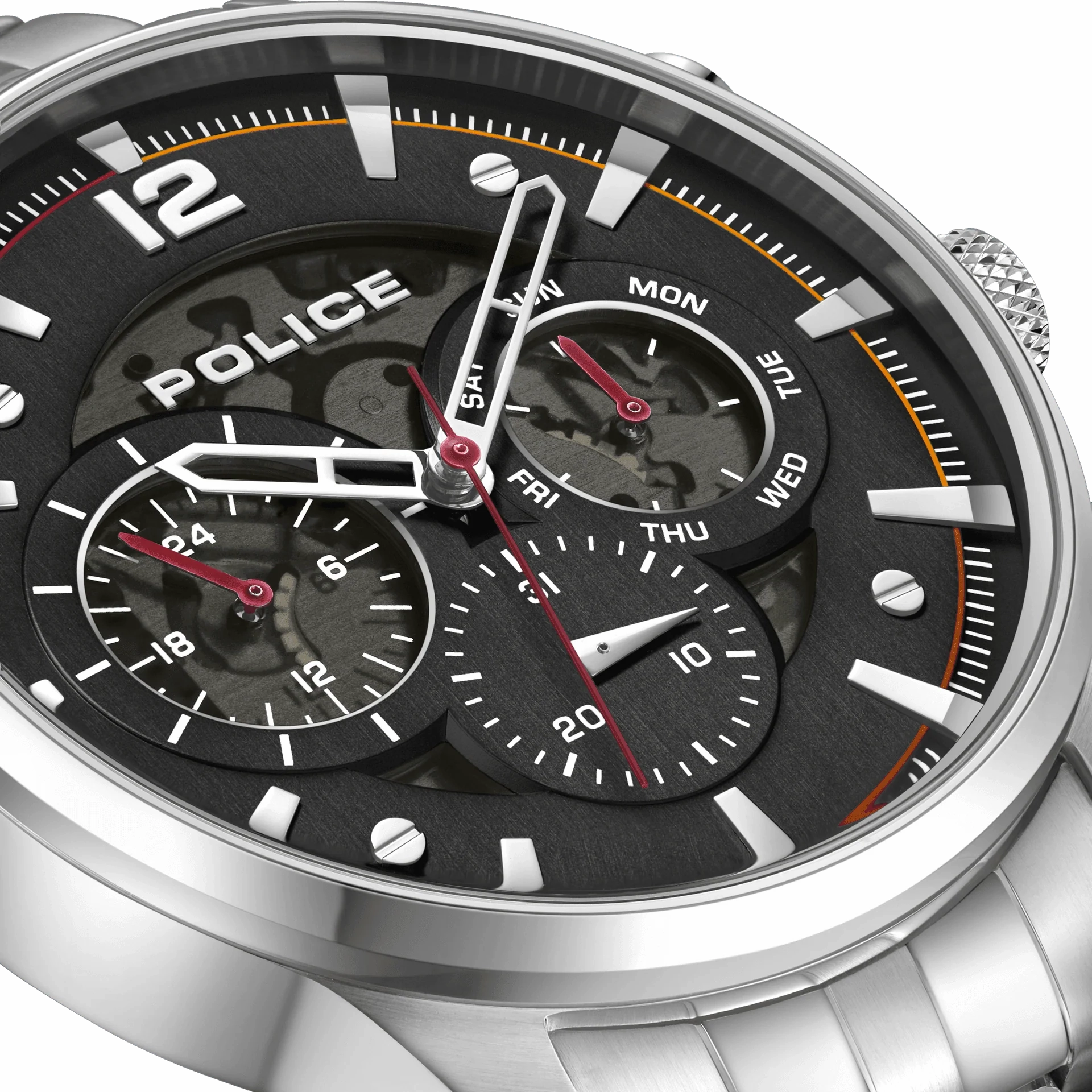 Police Driver II Gents Black Dial Stainless Steel Watch
