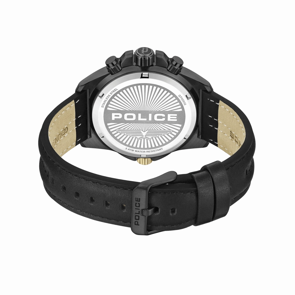 Police Electrical Gents Black Dial Black Leather Starp Watch