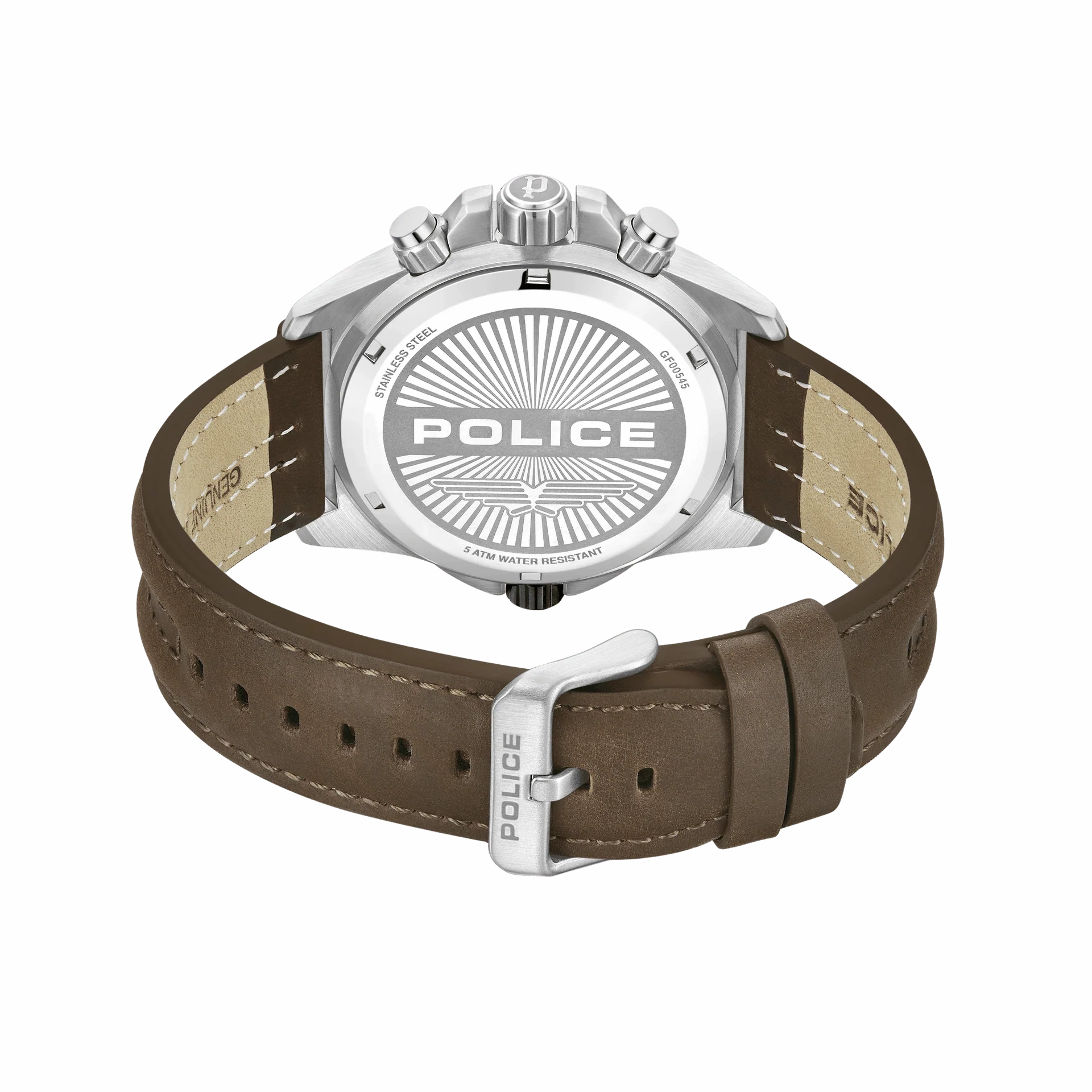 Police Electrical Gents Green Dial Brown Leather Strap Watch