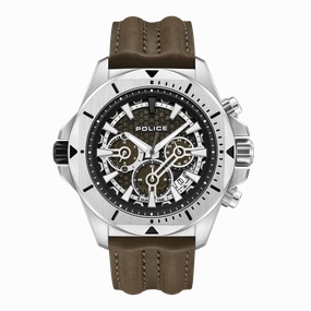 Police Electrical Gents Green Dial Brown Leather Strap Watch