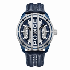 Police Fast Lane Gents Blue Leather Strap Watch