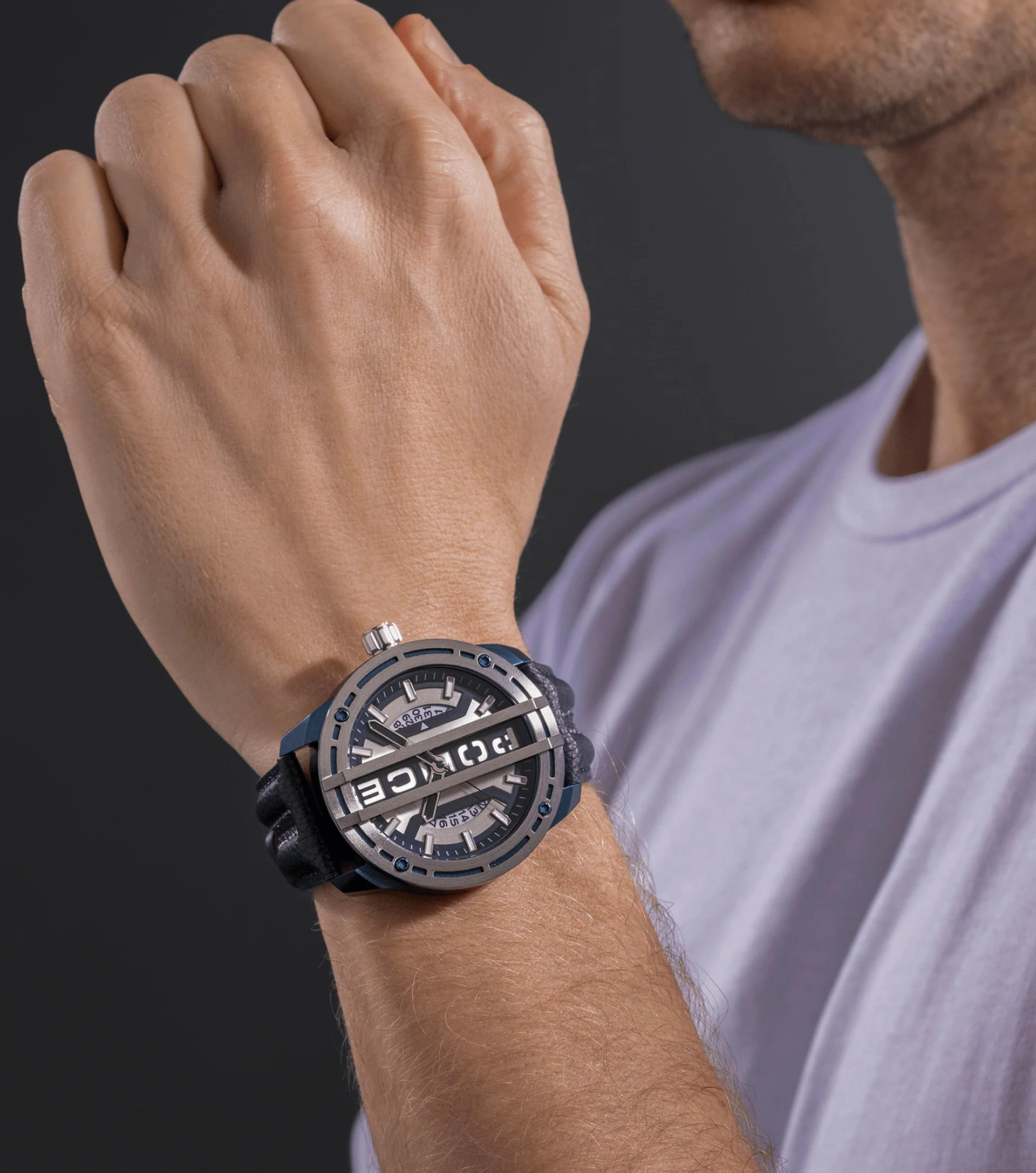 Police Fast Lane Gents Blue Leather Strap Watch