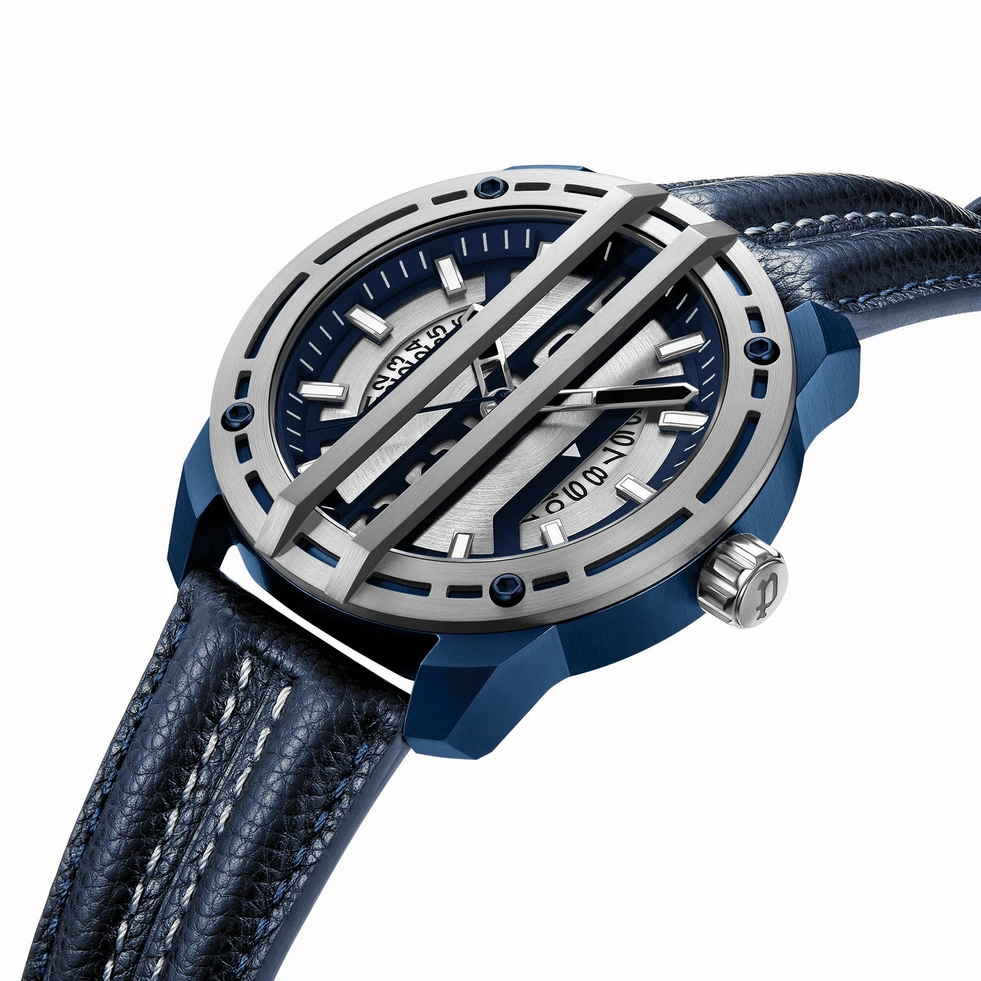 Police Fast Lane Gents Blue Leather Strap Watch