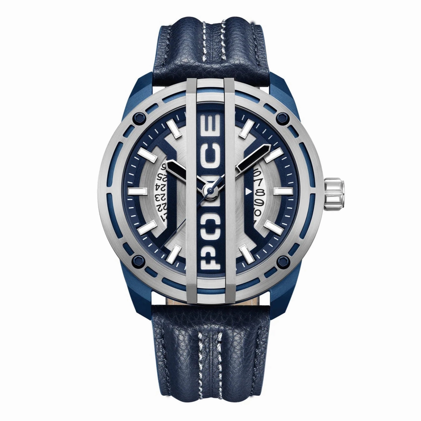 Police Fast Lane Gents Blue Leather Strap Watch
