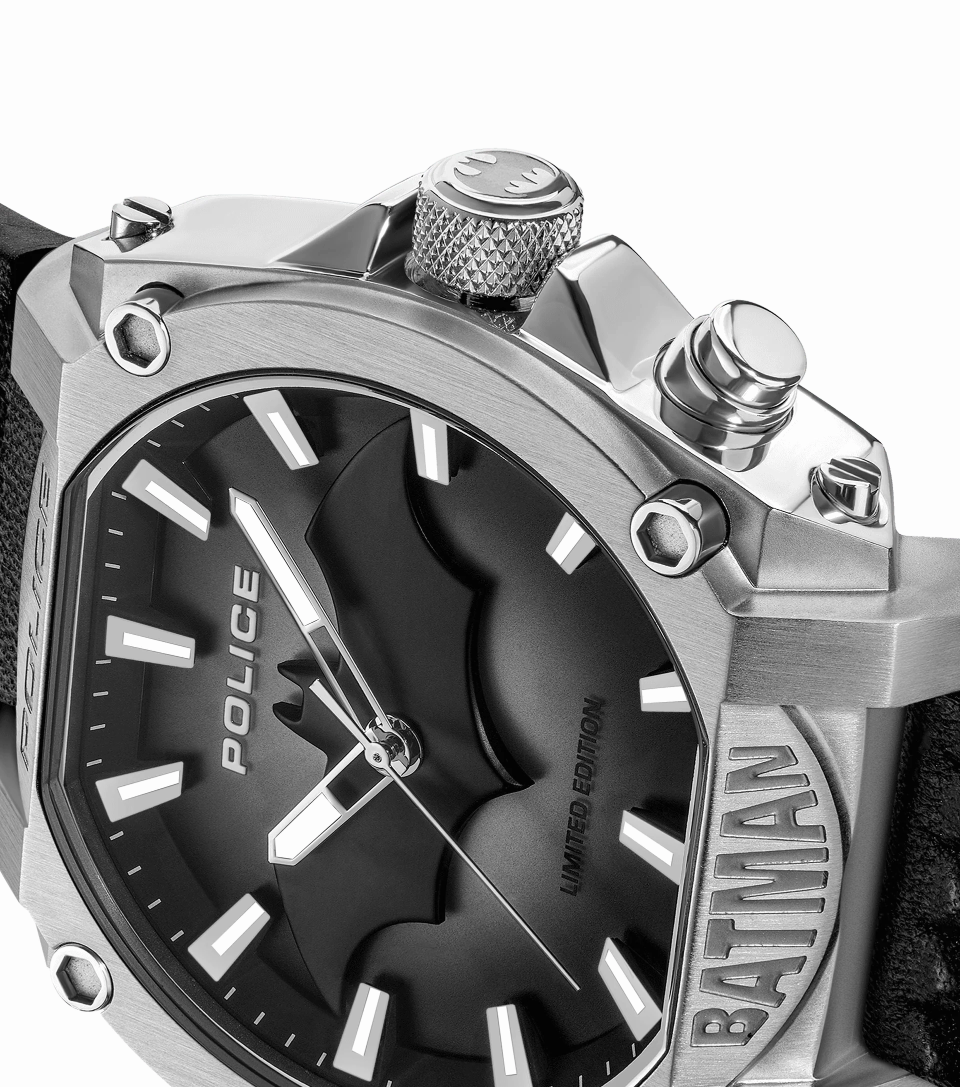 Police Forever Batman Gents Semi Transparent Black Dial Black Leather Strap Watch