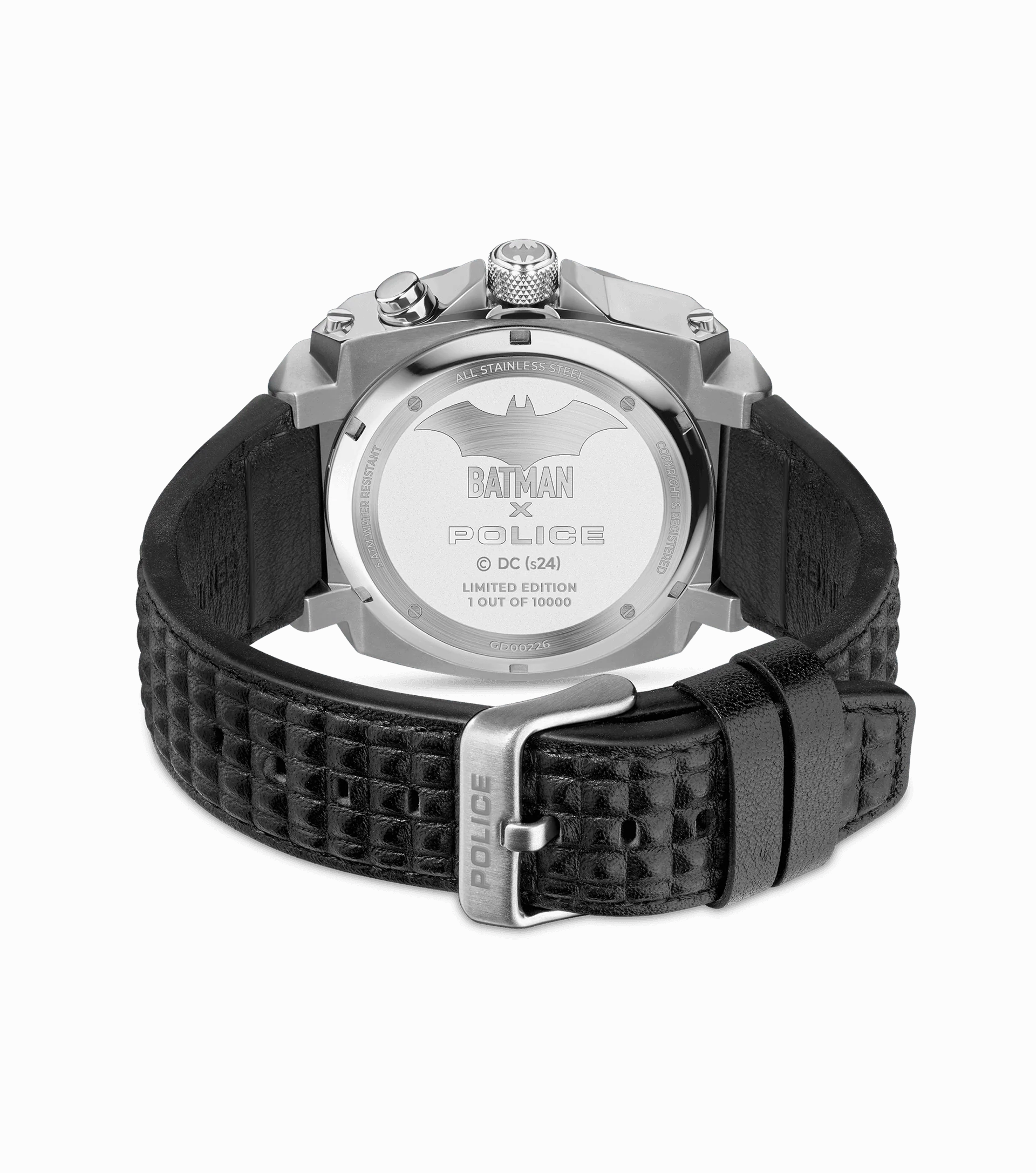 Police Forever Batman Gents Semi Transparent Black Dial Black Leather Strap Watch