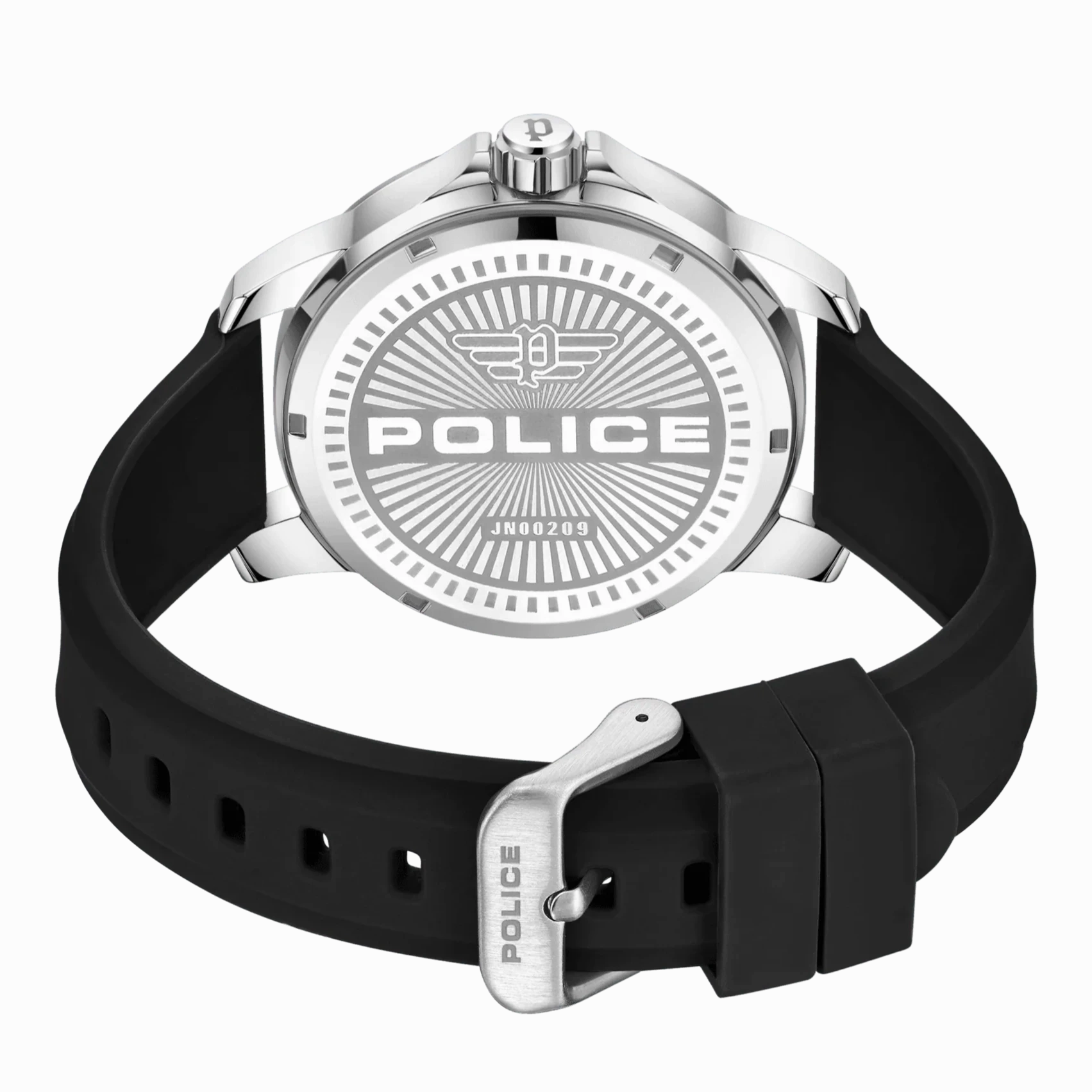 Police Mensor Gents Silver Dial Black Silicone Strap Watch