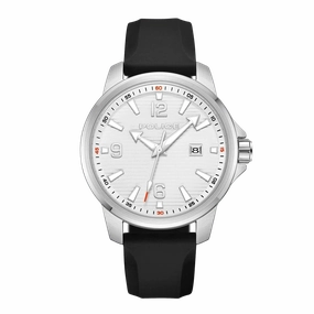 Police Mensor Gents Silver Dial Black Silicone Strap Watch