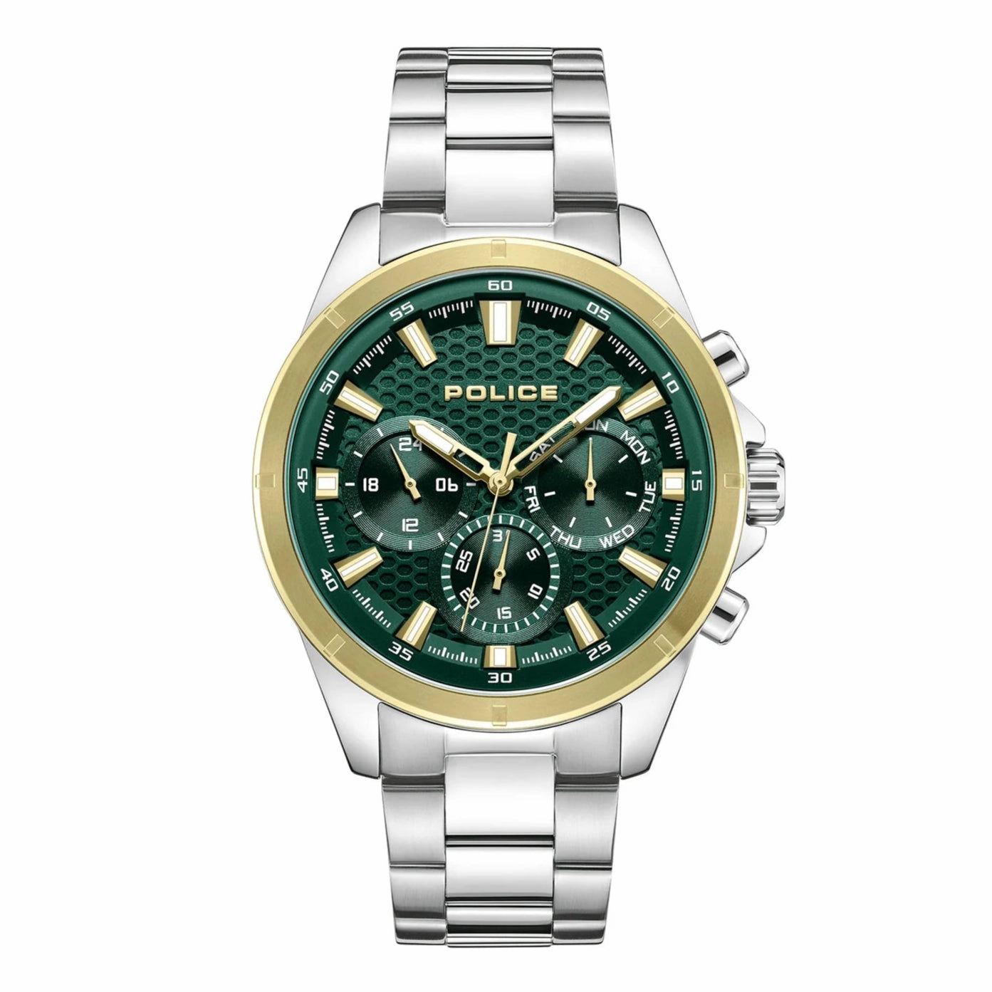 Police Motion Gents Green Dial Stainless Steel Watch