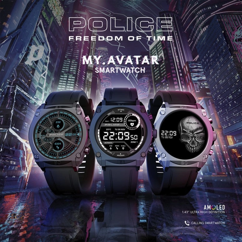 Police My Avatar Gun Full Matt and Glossy Black Silicone Unisex Smartwatch