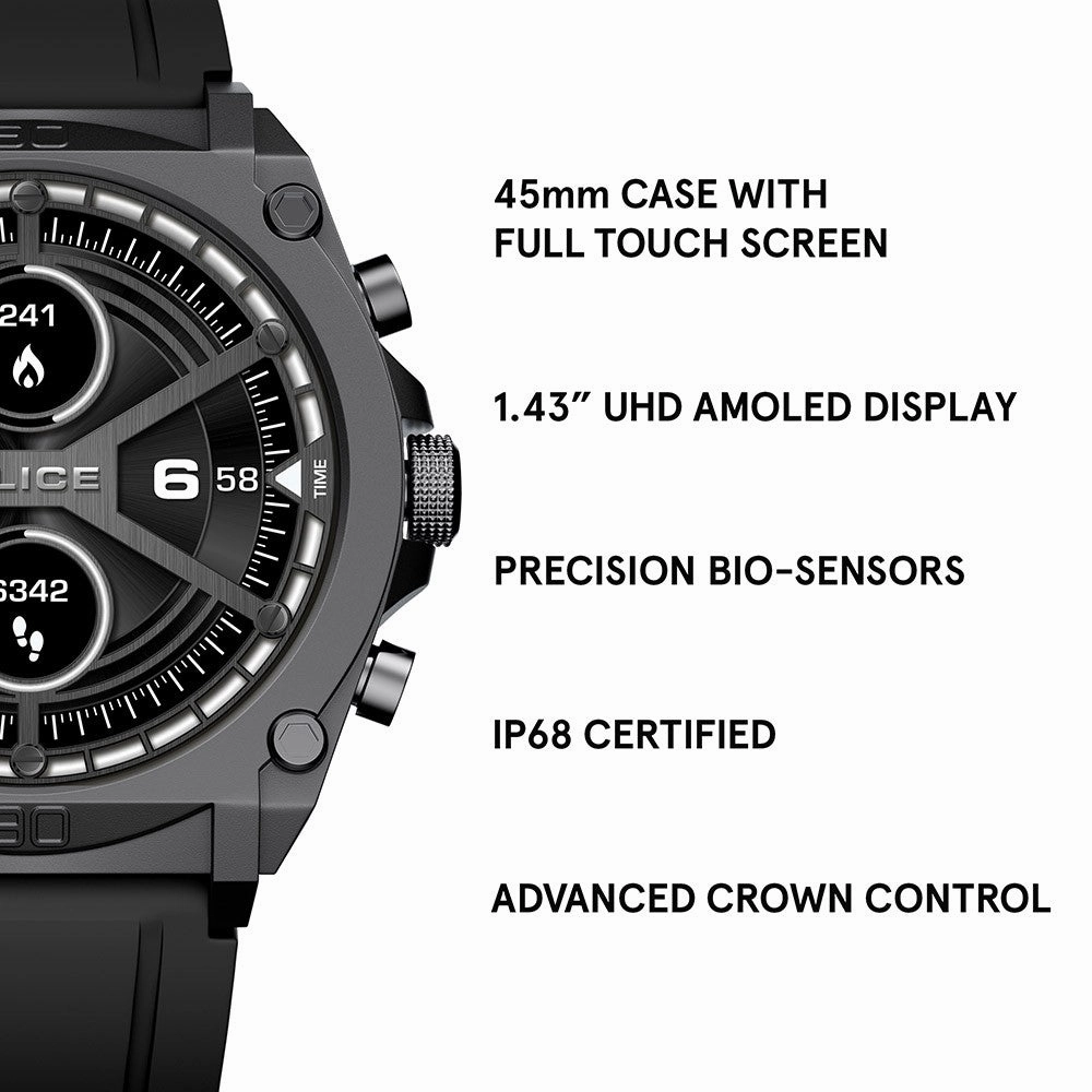 Police My Avatar Gun Full Matt and Glossy Black Silicone Unisex Smartwatch