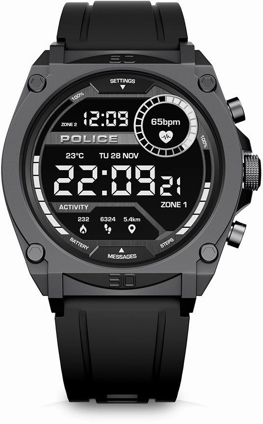 Police My Avatar Gun Full Matt and Glossy Black Silicone Unisex Smartwatch