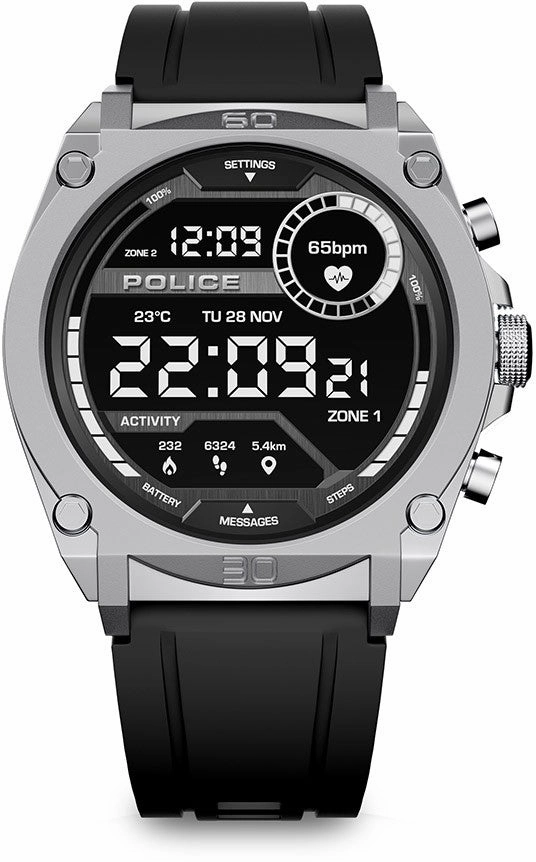 Police My Avatar Silver Matt and Glossy Black Silicone Unisex Smartwatch