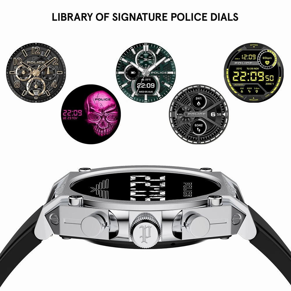 Police My Avatar Silver Matt and Glossy Black Silicone Unisex Smartwatch