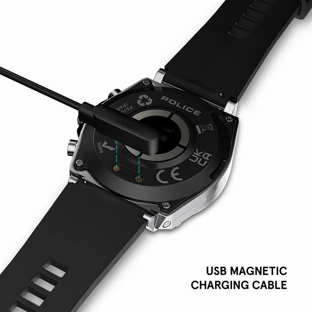 Police My Avatar Silver Matt and Glossy Black Silicone Unisex Smartwatch