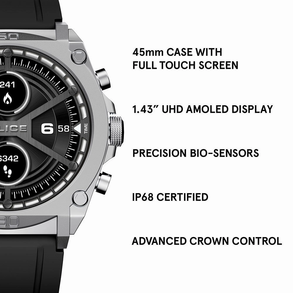 Police My Avatar Silver Matt and Glossy Black Silicone Unisex Smartwatch