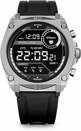 Police My Avatar Silver Matt and Glossy Black Silicone Unisex Smartwatch