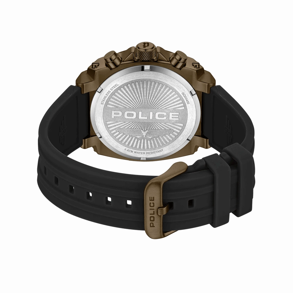 Police Norwood Gents Balck Dial Bronze Case Black Silicone Strap Watch