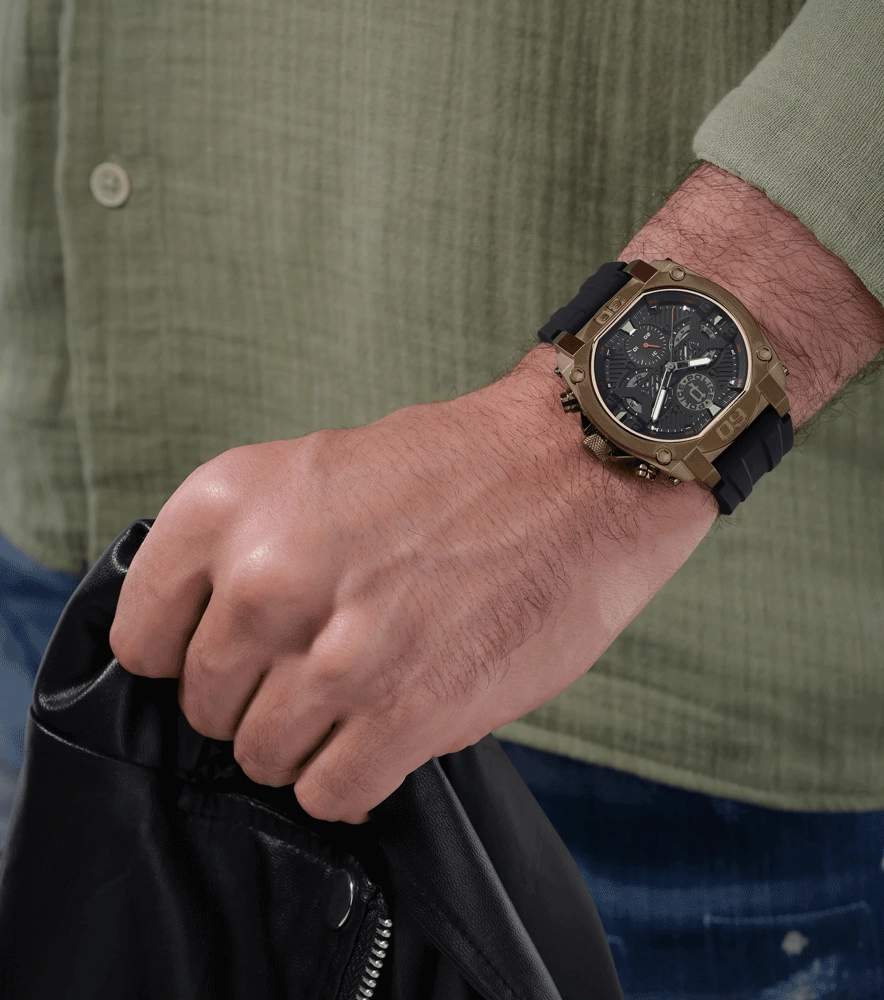 Police Norwood Gents Balck Dial Bronze Case Black Silicone Strap Watch