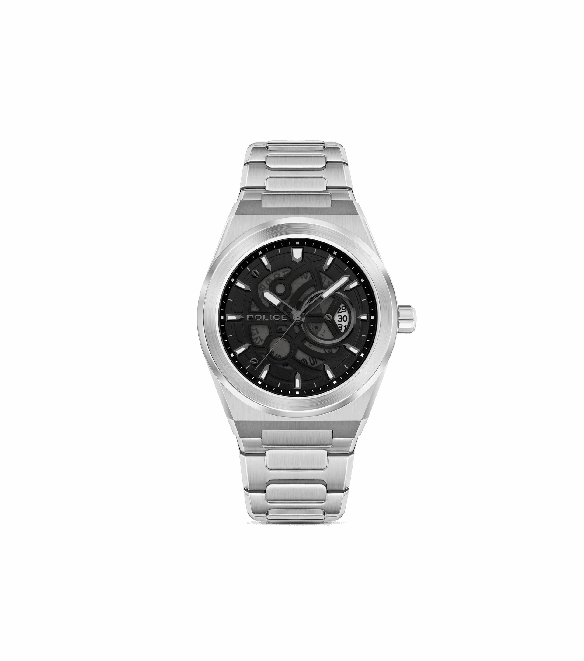 Police Ofset Gents Silver-Tone Watch with Translucent Black Dial