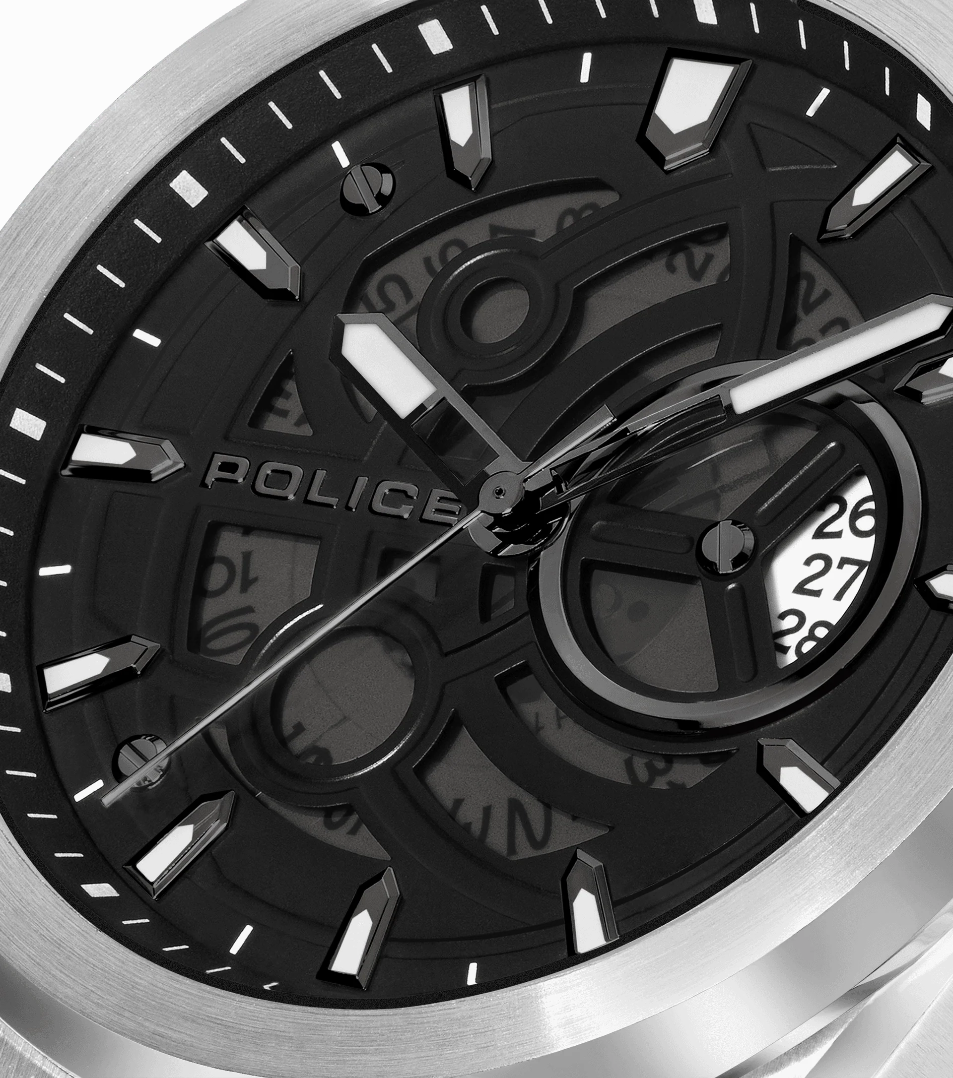 Police Ofset Gents Silver-Tone Watch with Translucent Black Dial