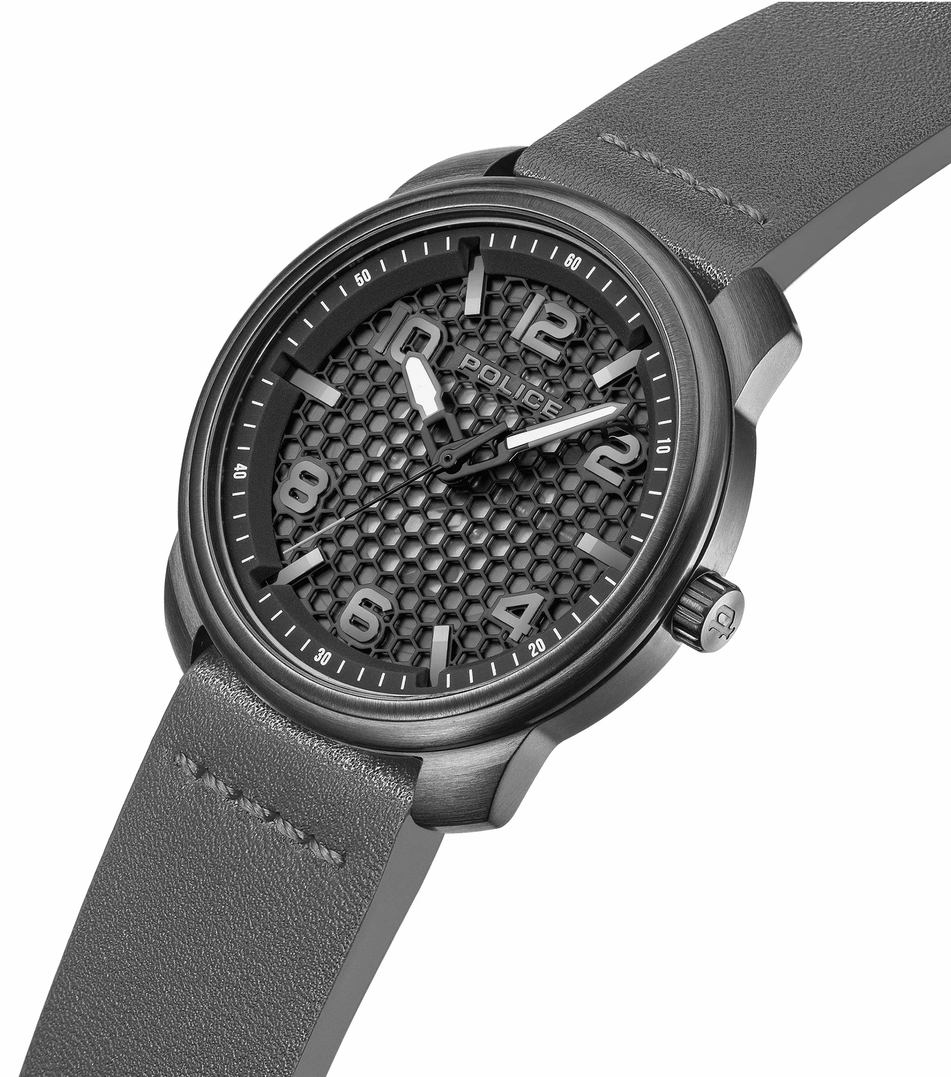 Police Protector - Gents Gun Semi Transparent Dial and Gun Leather Strap Watch