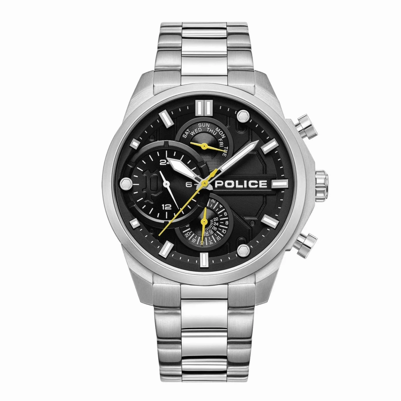 Police Reactor Gents Black Dial Stainless Steel Watch