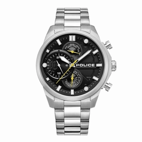 Police Reactor Gents Black Dial Stainless Steel Watch