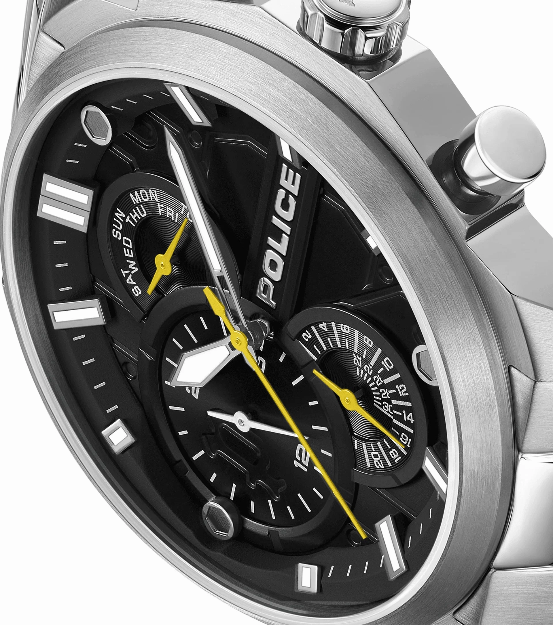 Police Reactor Gents Black Dial Stainless Steel Watch