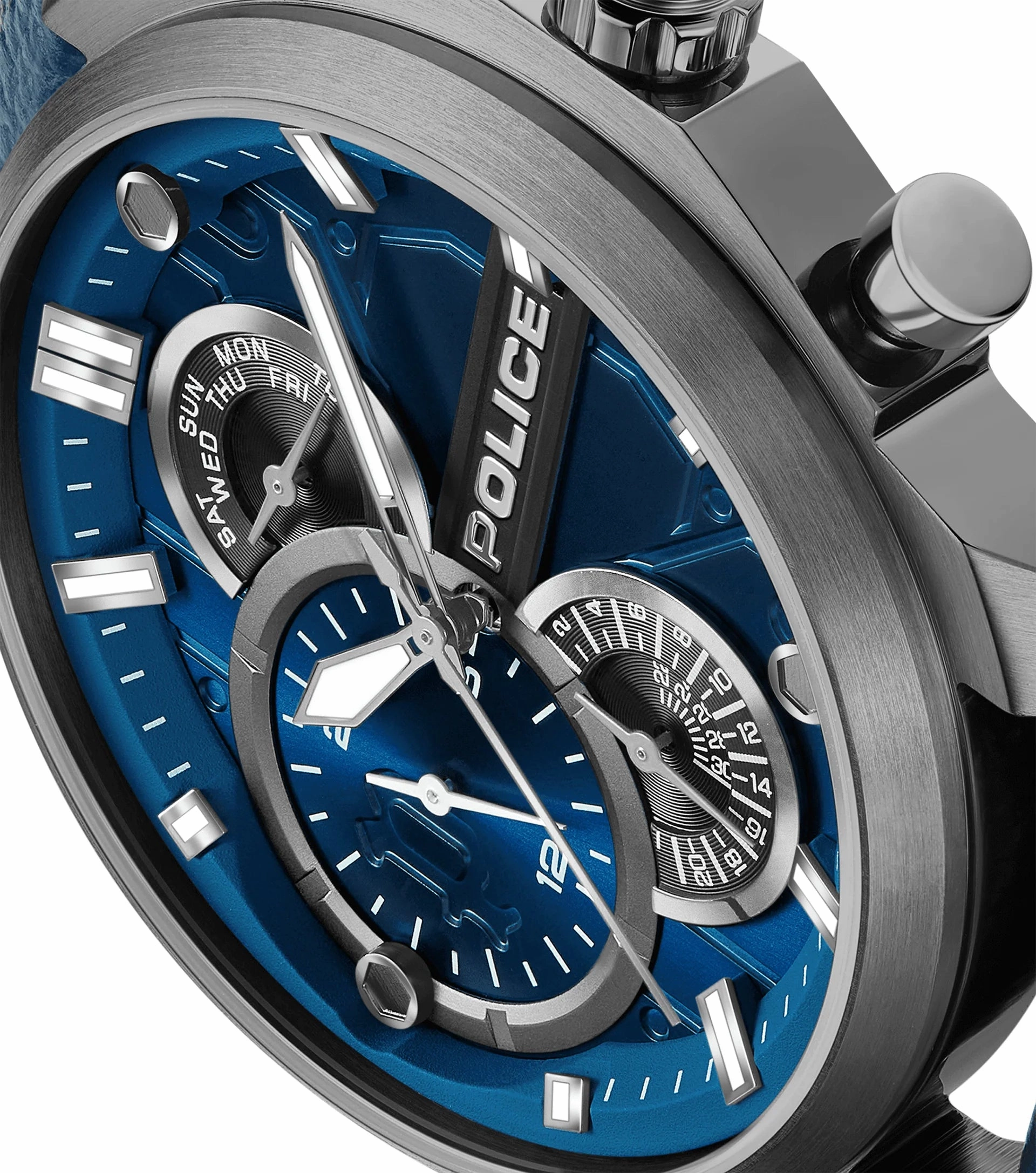 Police Reactor Gents Blue Dial Blue Leather Strap Watch