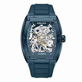 Police Skeletor Gents Automatic Blue Case Blue Silicone Strap Watch
