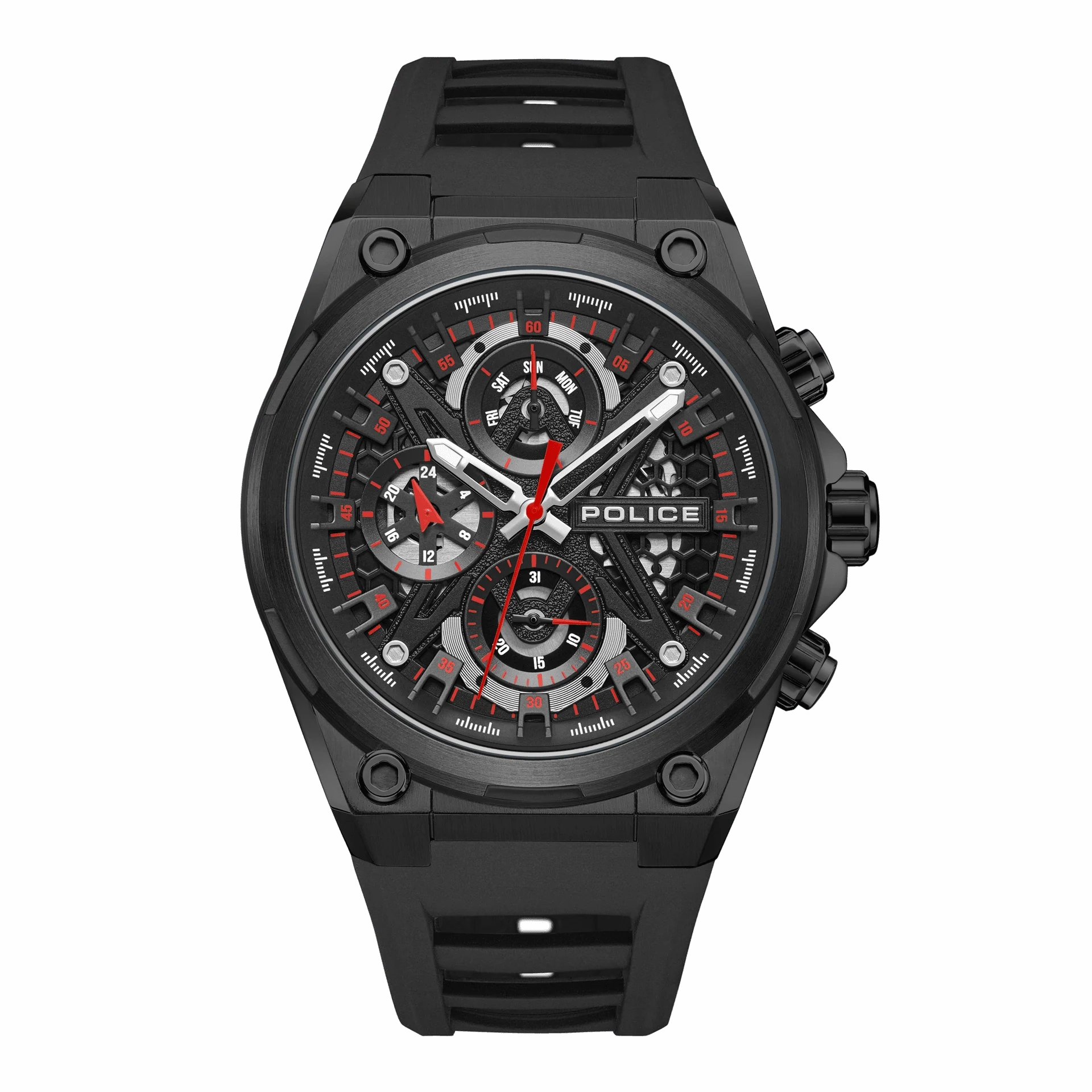 Police Sonic Gents Black Dial Black Silicone Strap Watch