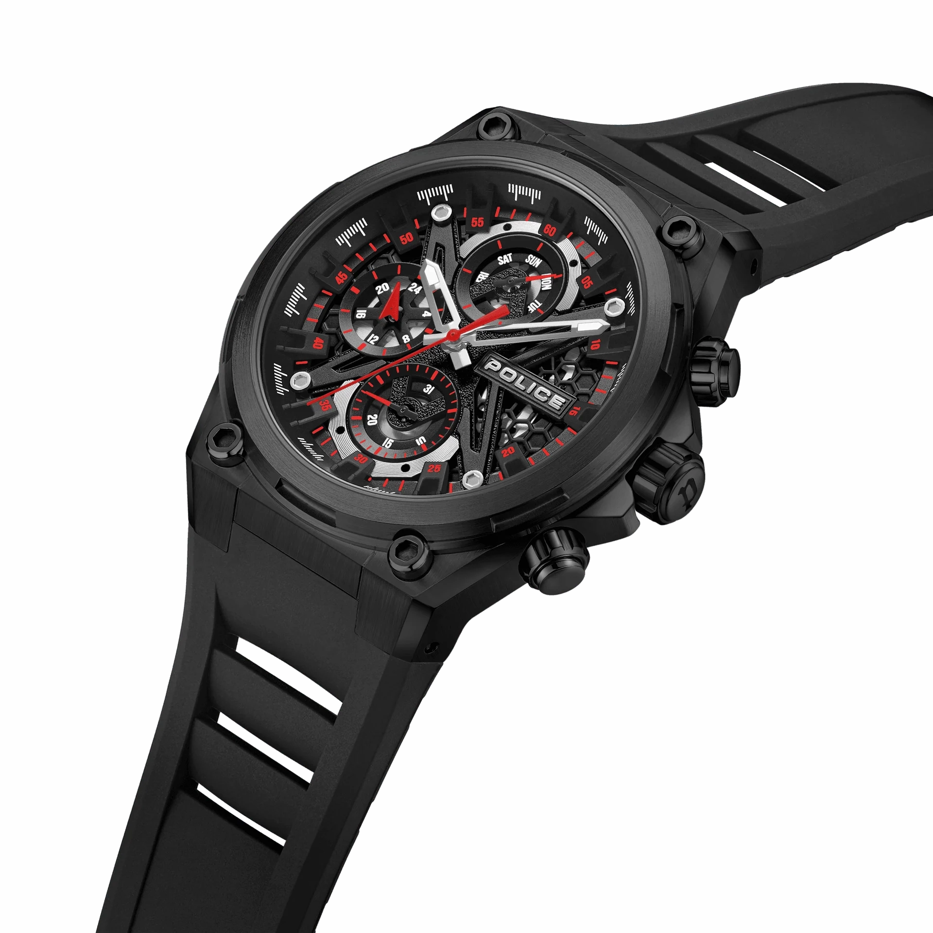 Police Sonic Gents Black Dial Black Silicone Strap Watch