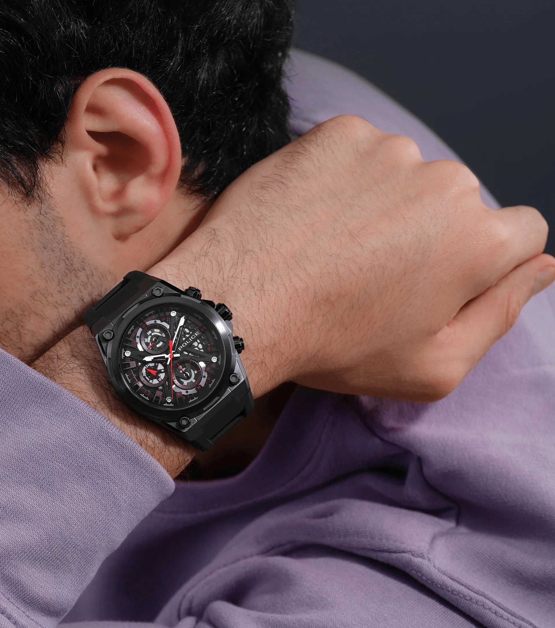 Police Sonic Gents Black Dial Black Silicone Strap Watch