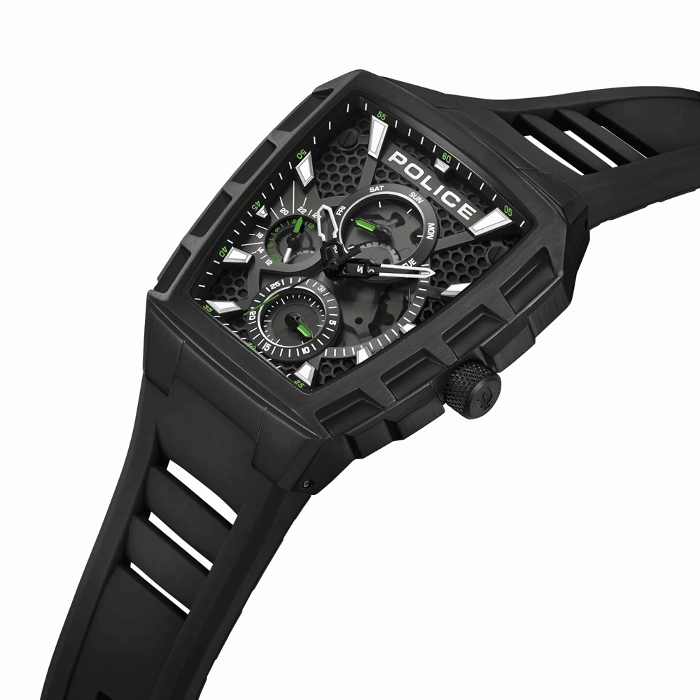 Police Tough Gear Gents Black Dial Black Silicone Starp Watch