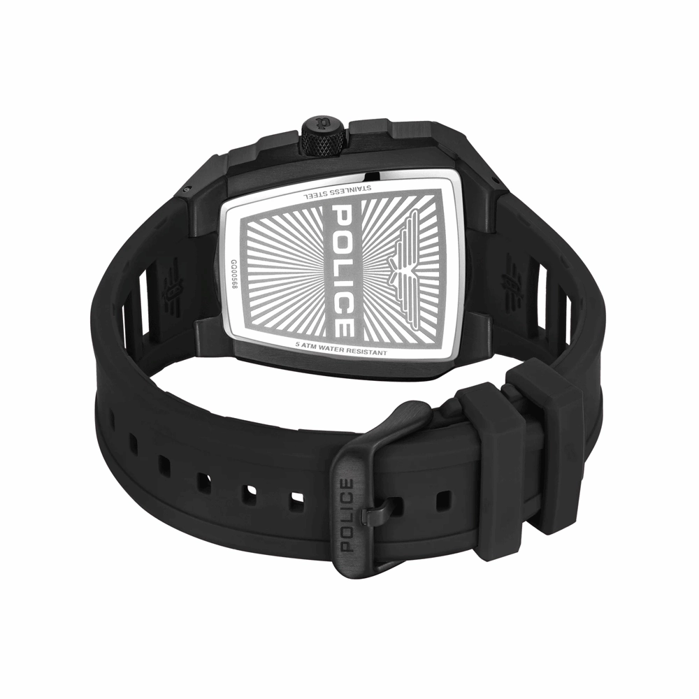 Police Tough Gear Gents Black Dial Black Silicone Starp Watch