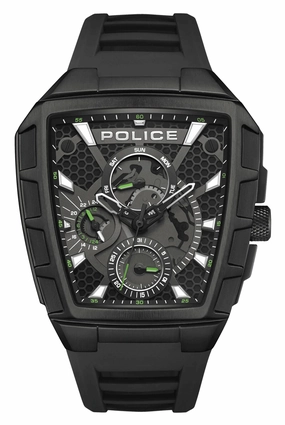 Police Tough Gear Gents Black Dial Black Silicone Starp Watch