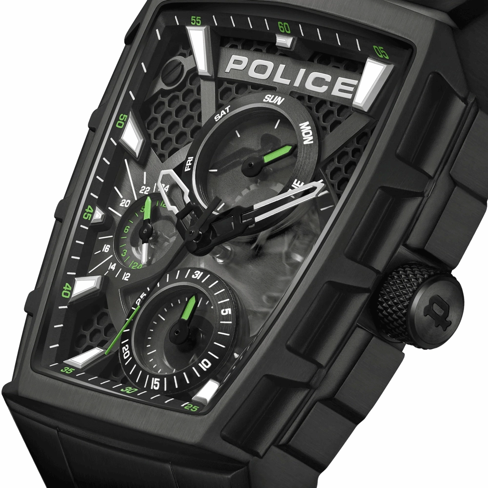 Police Tough Gear Gents Black Dial Black Silicone Starp Watch