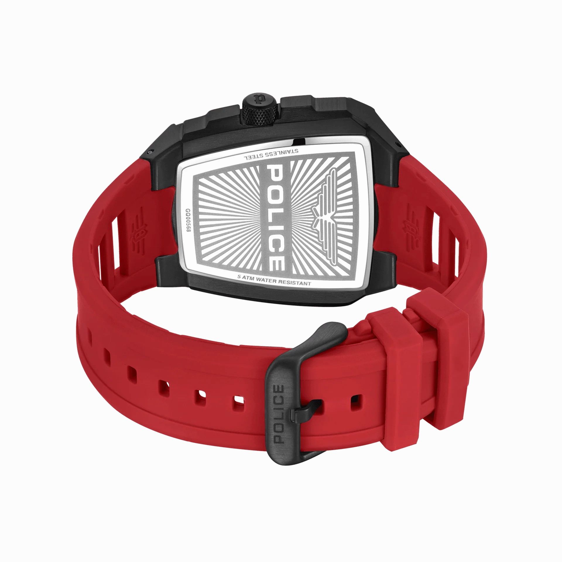 Police Tough Gear Gents Black Dial Red Silicone Starp Watch