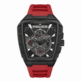 Police Tough Gear Gents Black Dial Red Silicone Starp Watch